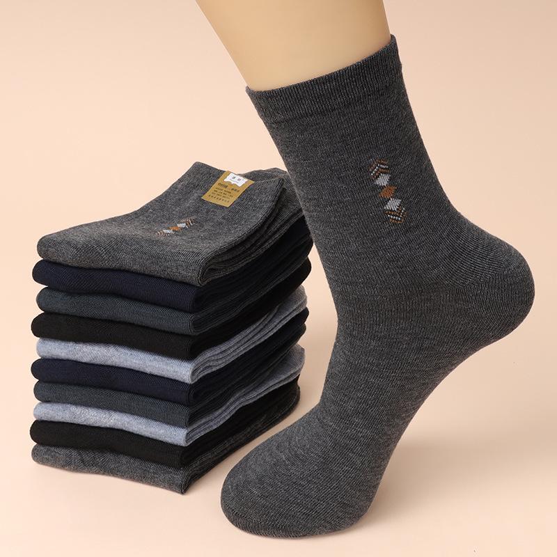 5pairs Men's Autumn and Winter Thick Warm Socks Men's Mid Tube Sweat-absorbent Deodorant Sports Business Casual Large Size Socks