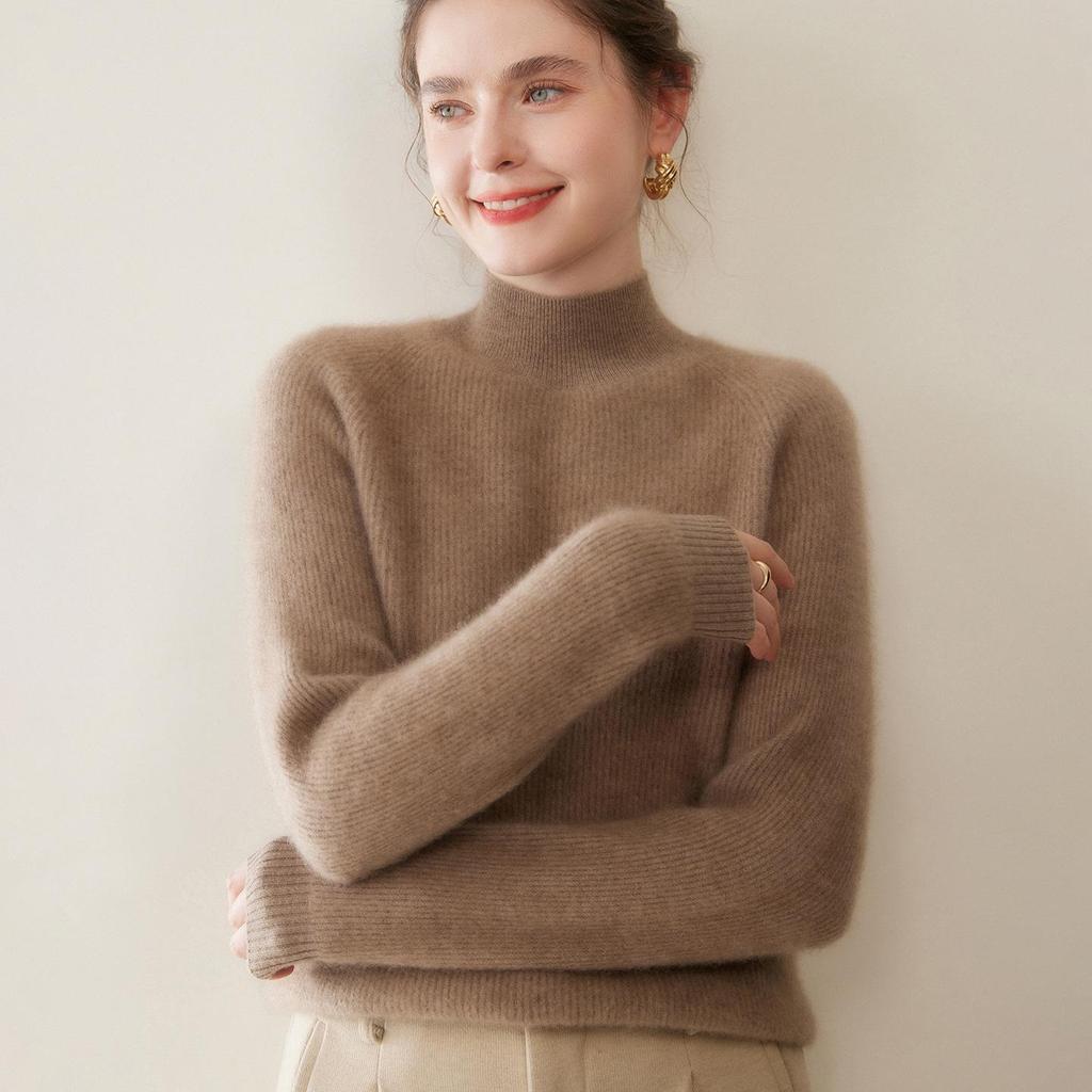 New Arrival: Women's Ribbed Cashmere Sweater - Twelve-Needle Design with Half-High Collar for Comfortable Autumn and Winter Wear