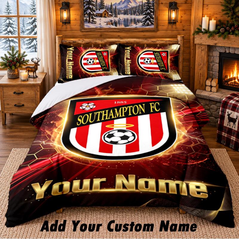 Southampton FC Pattern Bedding 3Pcs Set Custom Name, Bed Sheet And Pillowcases For Home Bedroom