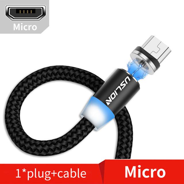 USLION 3M Magnetic Micro USB Cable For Samsung Android Phone Type-c Charging For iPhone Charger Cord