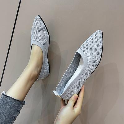 Туфли с острым носком из однотонной ткани для поездок на работу, женские туфли на плоской подошве с мягкой подошвой, дышащие трикотажные туфли, летние женские туфли на плоской подошве 2024 г.