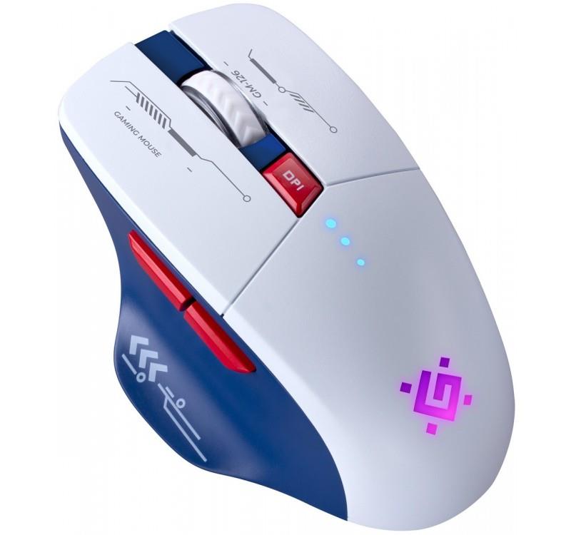Mysz bezprzewodowa Defender TISA GM-126 optyczna 1600dpi 2.4 GHz + Bluetooth biało-niebieska RGB AKUMULATOR 6 przycisków Gaming