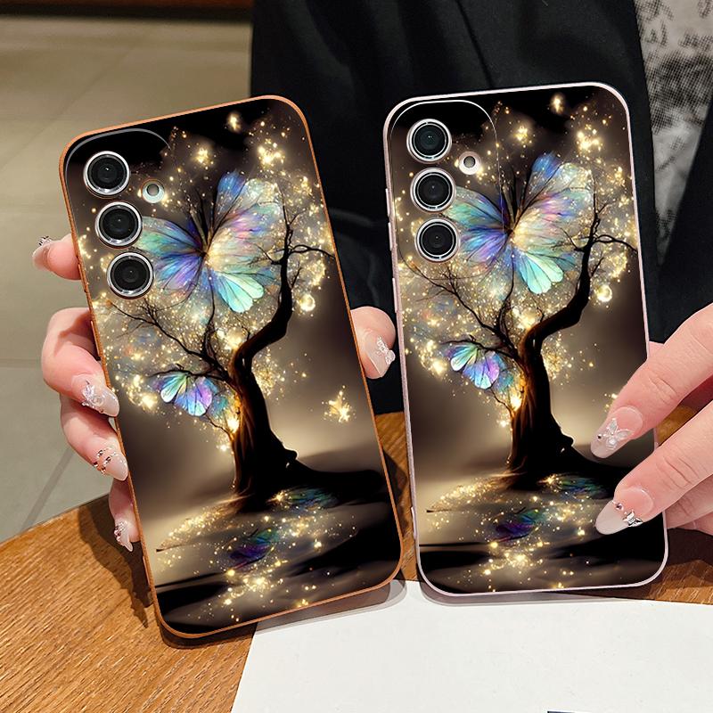 Светящийся Чехол с Узором Бабочки на Фантастическом Дереве для Samsung Galaxy A57 A37 A17 A56 A36 A26 A16 A55 A35 A15 A54 A34 A14 5G Силиконовый Чехол с Текстурой Кожи