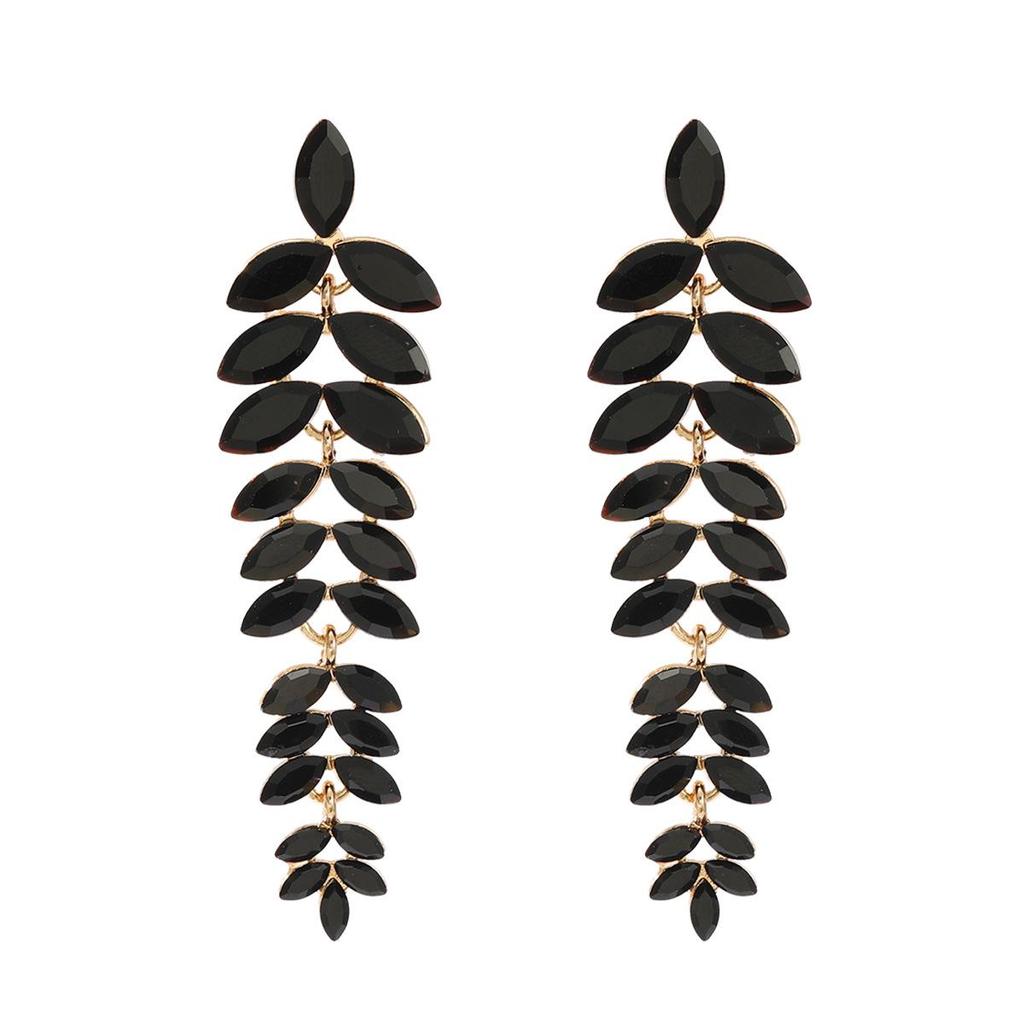 Colorful Diamond Flower Earrings for Women, Bold European Style Long Leaf Design, Perfect for Banquets