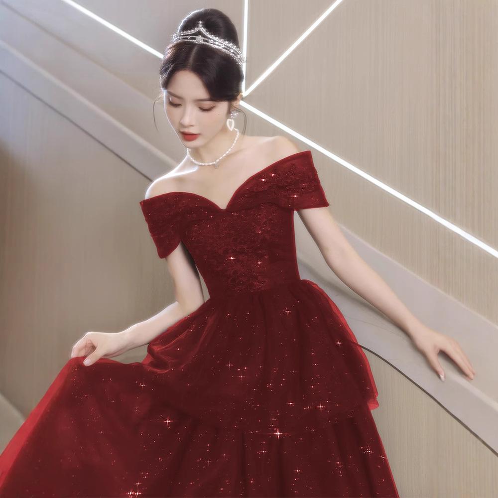 Toast Bride 1011 Новое Летнее Женское Высококачественное Красное Помолвочное Вечернее Платье Платье Легкая Роскошь Нишевое Атмосферное Свадебный Банкет