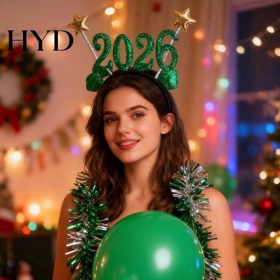 Holiday Celebration Headband 2026 Glitter for New Years Eve Christmas Party Sparkling Frame Hair Accessory with Stars Festive Countdown Headwear