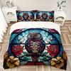 3pcs Stained Glass Owl 1Cover + 2Pillowcases, PillowInserts NotIncluded, Machine Washable, All - Season Use, Suitable for Bedroom Guest Room64