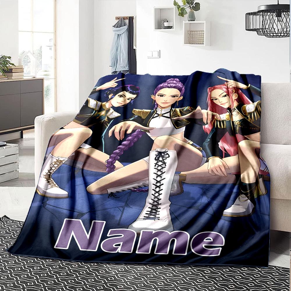 Customizable KPop Demon Hunters11 Throw Blanket – Personalized Name, All-Season Cozy Snug Blanket, Machine Washable, Personalized Blanket