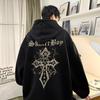 Mens Hoodie Cross Print High Street Trendy American Vintage Loose Fit Casual Sweatshirt