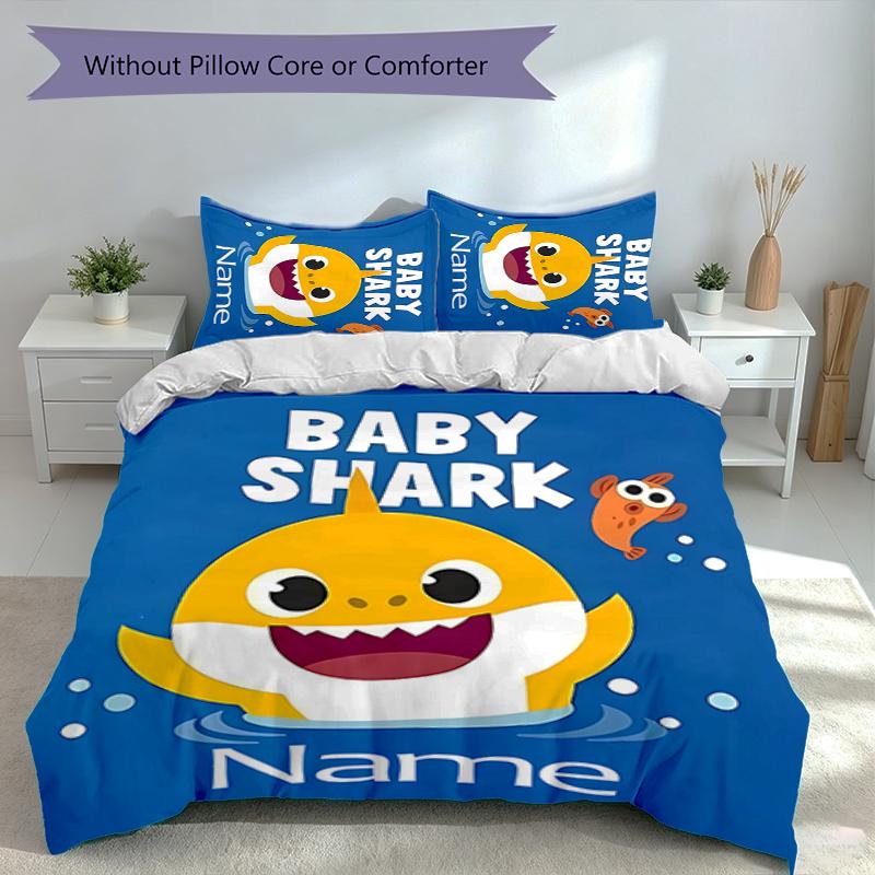 3pcs Custom Name Cute Shark Set,Includes 1 Duvet Cover and 2 Pillowcases,All-season Bedroom Decor