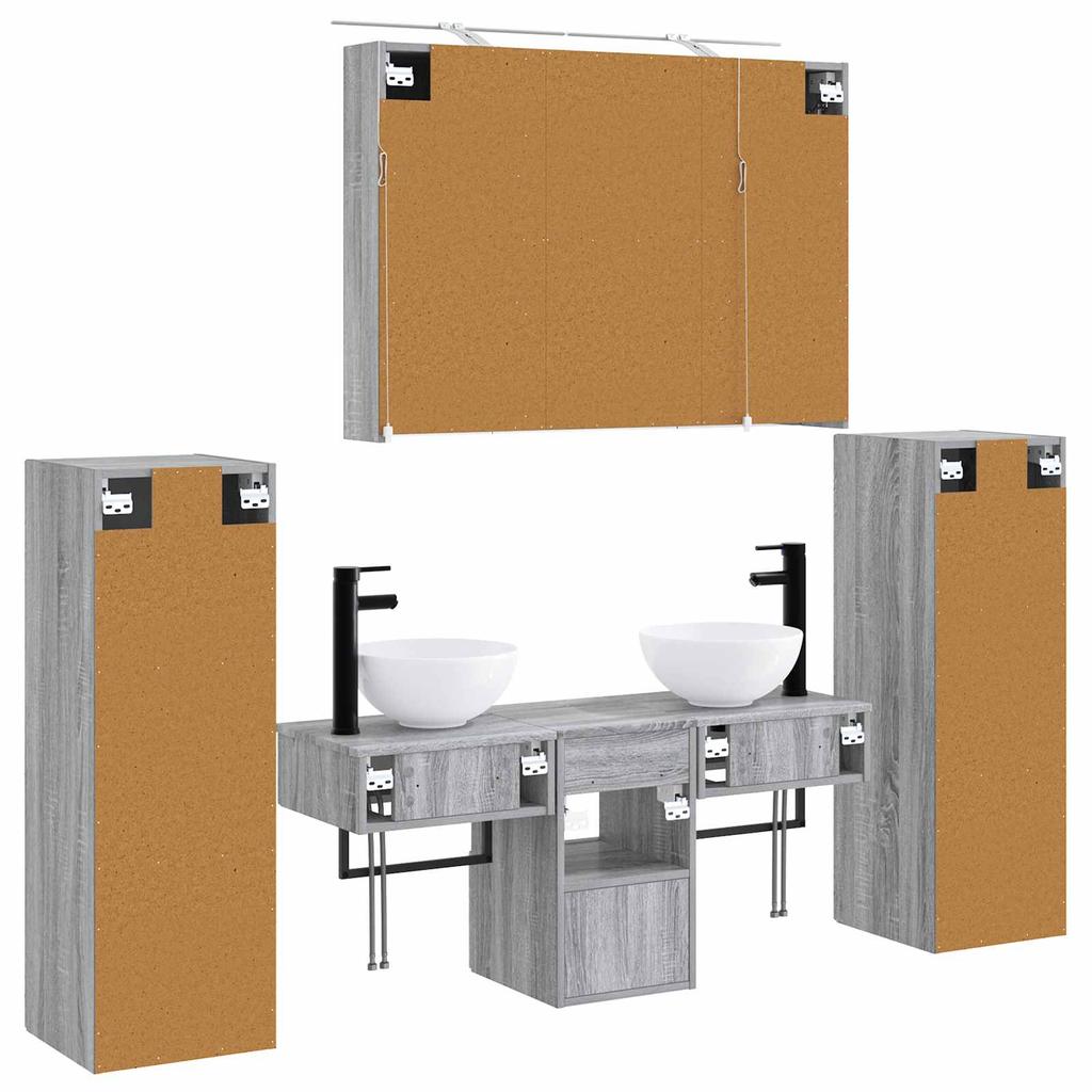 Bathroom Furniture Set 6 pcs Grey Sonoma Engineered Wood and Glass