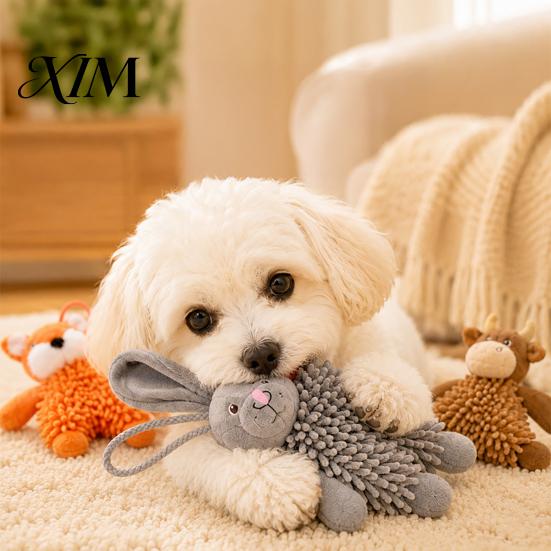 Wear Resistant Pet Toys for Chewing Plush Squeaky Dog Toy, Fox/Rabbit/Bear Shape, Durable Bite-Resistant Interactive Toy Soft Stuffed Animal Dogs with