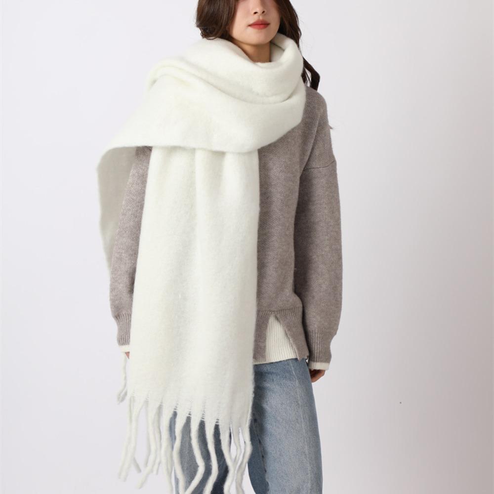 Plush Winter Cashmere Scarves Mohair Long Shawl Simple Plaid Wool Scarf Girl