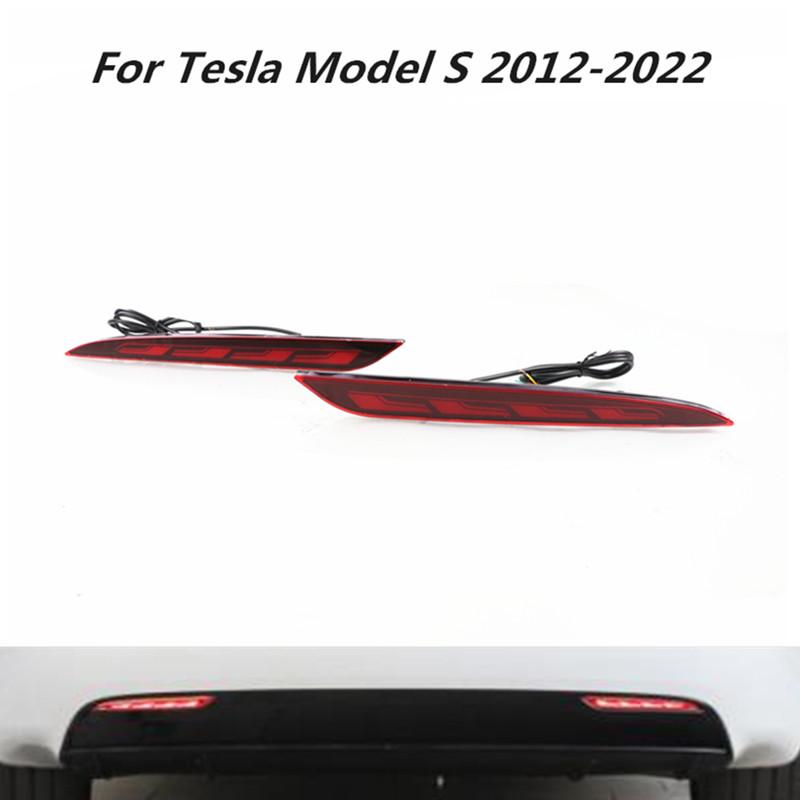 Rear Bumper Brake Light For Tesla Model S 2012-2024 Accessories Reflector Bumper Lamp Running Lights Red Water Turn Signal LED