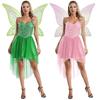 Womens Fairy Elf Costume Sequin V-Neck Dress Butterfly Wings Halloween Party Set