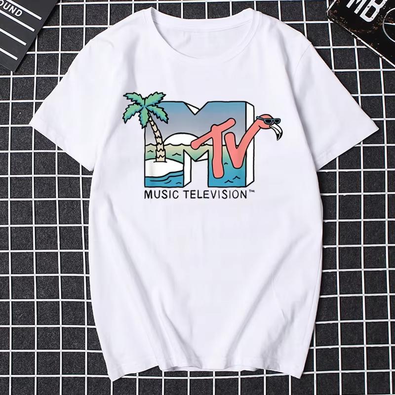 Ретро Мужская Женская Футболка Винтажный Рок Хип-Хоп Телевидение Лето Mtv Музыкальное Телевидение Графический Топ Уличная Одежда Оверсайз Свободная Повседневная Футболка