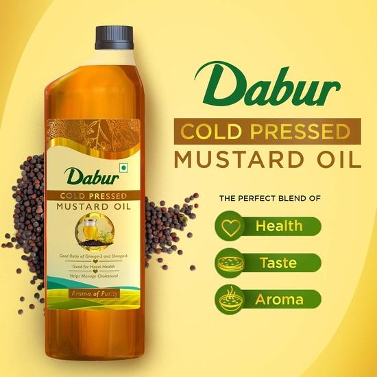 Dabur Горчичное масло холодного отжима 1 л | Полезное кулинарное масло | Полезность Омега-3 и 6 | Идеальное сочетание пользы, вкуса и аромата