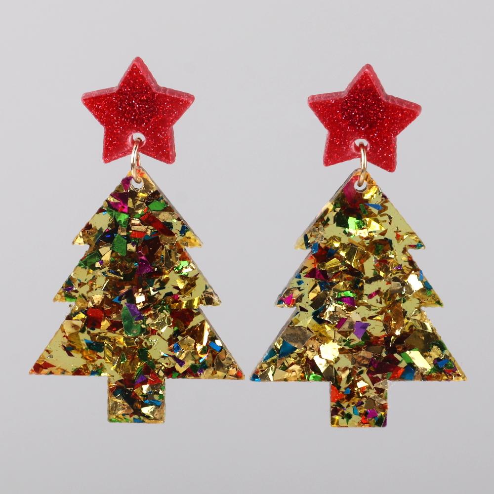 New Glitter Acrylic Christmas Tree Drop Earrings for Women Trendy Colorful Star Plant Statement Earring Xmas Party Jewelry Gifts