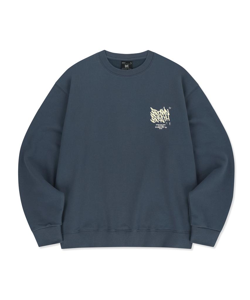 BROWNBREATH Cracked Tag Crewneck - Blue