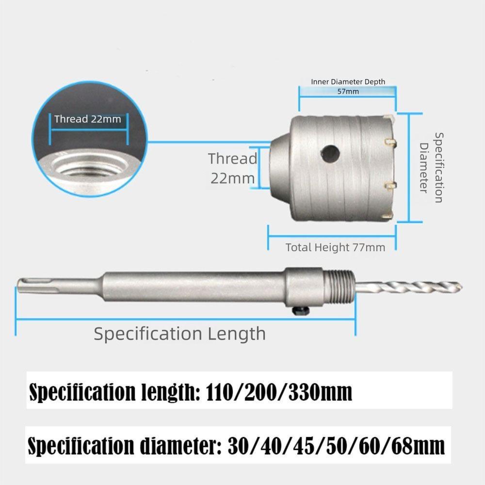 30-68mm Wall Hole Saw with Round Shaft Fast Drilling Hammer Drill Bit Set Concrete Wall Hollow Drill Bit