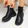 Модные Модные Черные Ботильоны на Шнуровке для Женщин Осень Зима На Молнии Платформа Боевые Ботинки Женские Классические Короткие Ботильоны из Искусственной Кожи Mujer