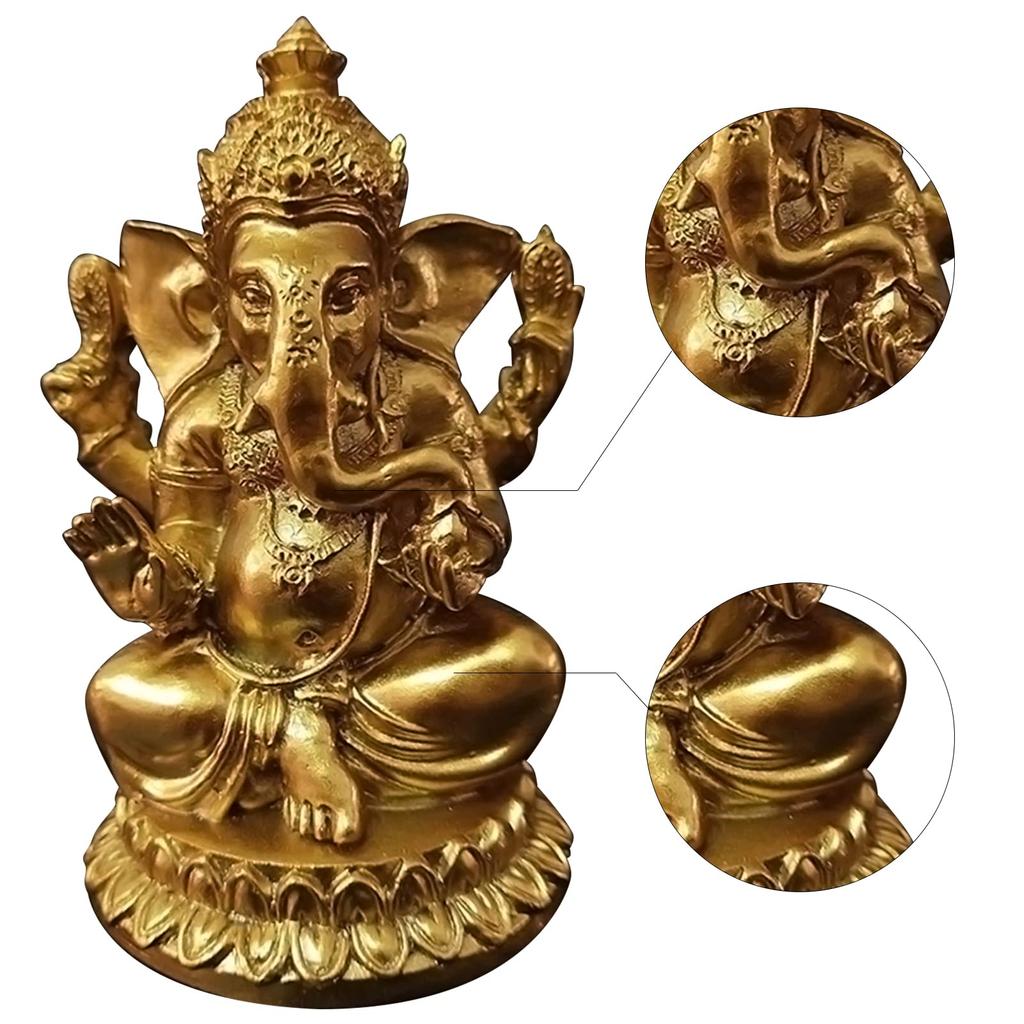 Ganesha God Indian God Gold Ganesha Elephant Object Interior Good Luck Money Luck Increase Business Prosperity Feng Shui Goods (B)