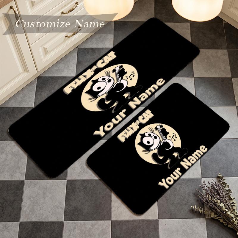 Felix The Cat (1) Custom Name Flannel Mat Anti-Slip Kitchen Floor Rug for Home Kitchen Decor Gift