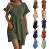 Женские летние свободные повседневные однотонные платья с круглым вырезом и коротким рукавом