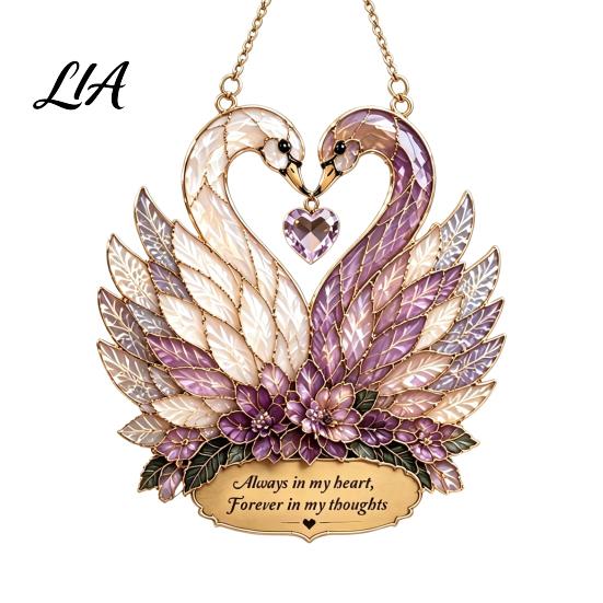 Indoor Outdoor Decorative Art Stained Glass Style Swan Pendant, Acrylic Suncatcher for Window Car Sun Catcher And Christmas Tree Ornament, Colorful