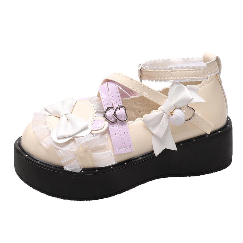 Small Leather Shoes Bow Cute Mary Jane Shoes 2025 New Loli Women Sweet Lace Edge Thick Heel Buckle Leather Shoes