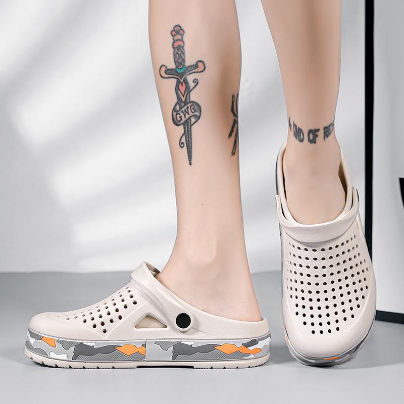 Мужские повседневные тапочки, летние нескользящие сандалии на платформе, мужские пляжные тапочки из ЭВА с отверстиями