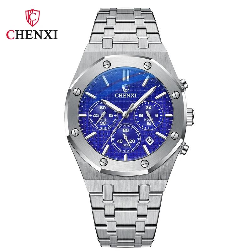 Chenxi Top Luxury Brand Auto Date Wristwatch Mens Sport Waterproof Multi Function Chronograph Stainless Steel Wristwatches