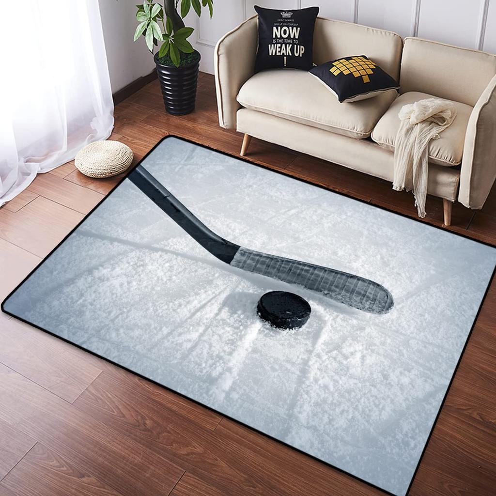 Ковер с хоккейной тематикой, домашний плюшевый нескользящий ковер для хоккея, спортивный ковер для декора гостиной, спальни, игровой комнаты, напольный коврик для хоккеиста