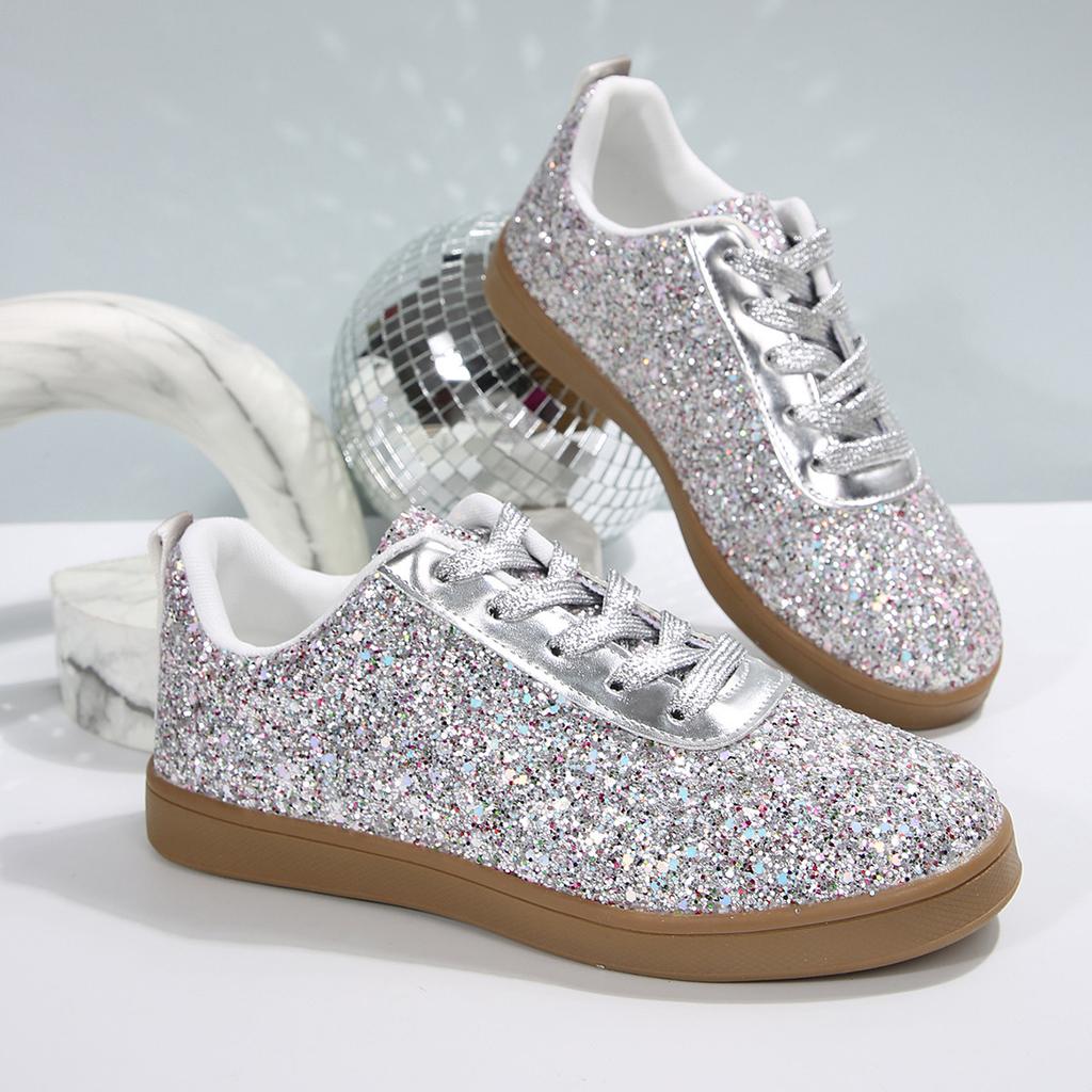 2025 Women's Sneakers Luxury Sequined Casual Shoes Outdoor Vulcanized Shoes for Women Lace Up Flats Zapatillas De Mujer