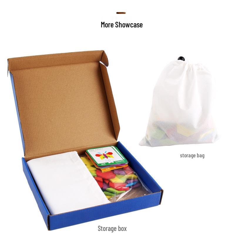 155-Piece Wooden Tangram Puzzle: 3D Geometric Shapes for Early Education and Creativity