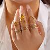 7Pc Abstract Geometric Heart Ring Set for Women Stainless Steel Dual Tone Minimalist Everyday Mix Match Chunky Finger Jewelry