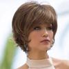Женский модный коричневый косой челкой пышный короткий парик