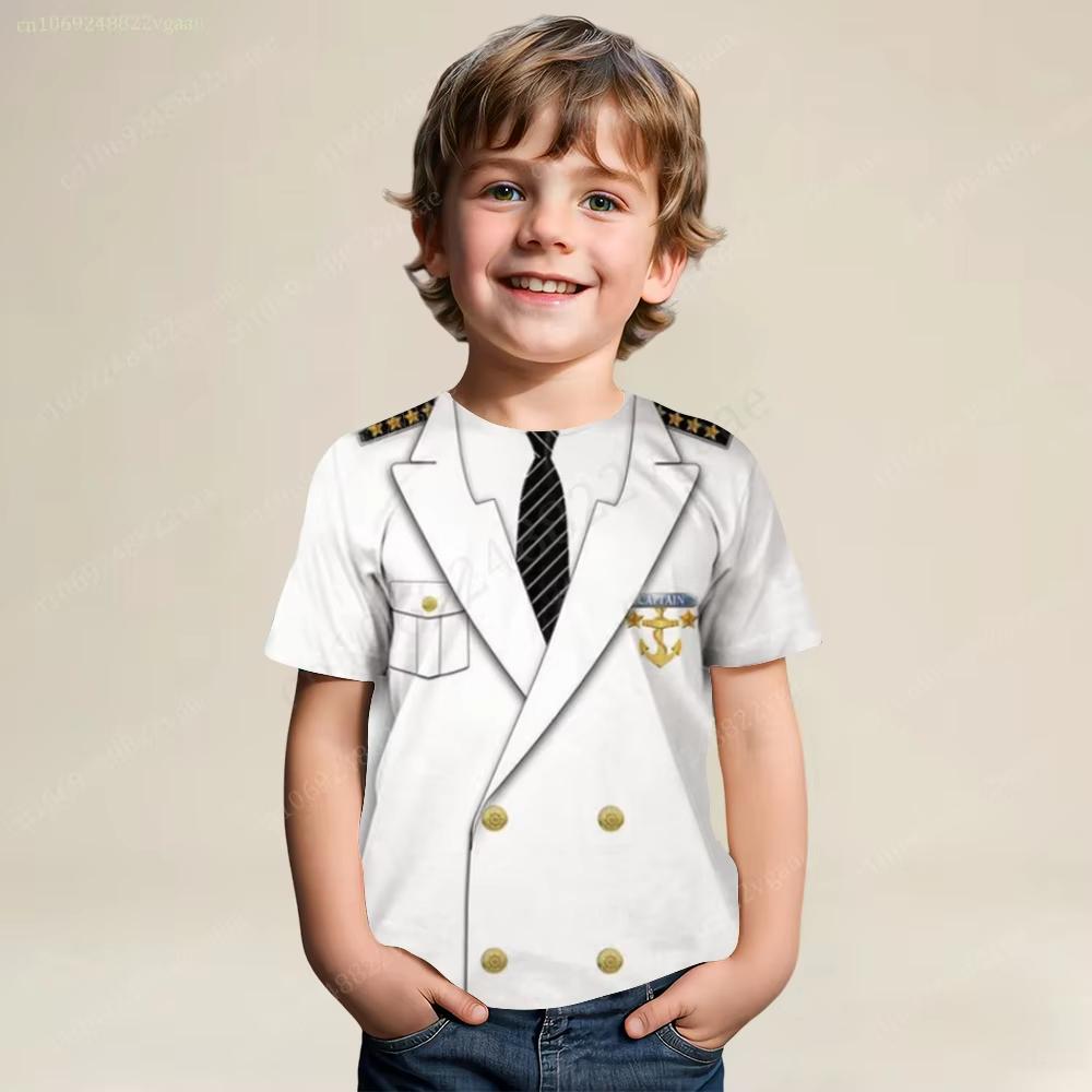 Летняя футболка с капитаном, детская футболка с короткими рукавами для мальчиков-капитанов, веселая футболка, ролевая форма для девочек, одежда для вечеринок, li