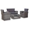 VidaXL Garden Lounge Set 4 Pcs with Cushions Wicker Resin Grey