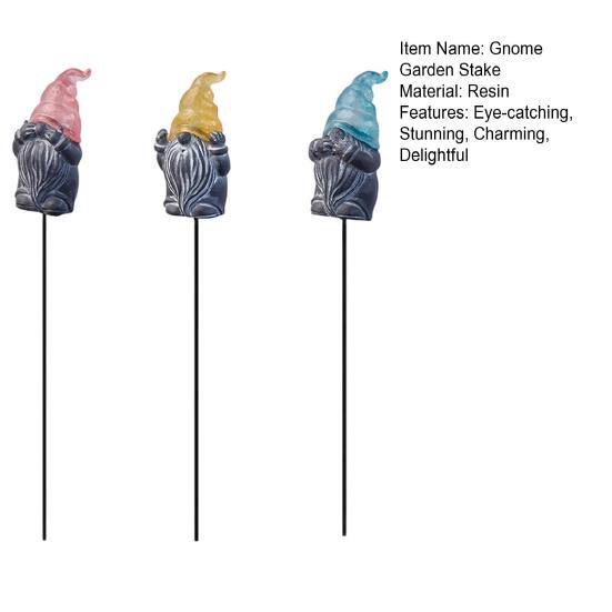 3 Pcs Gnome Garden Hear See Speak Stakes Resin Miniature No Evil Gnome