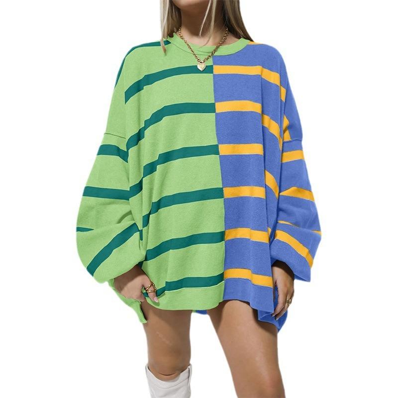 Popular Autumn Winter New Striped Knitted Long-sleeved Sweatshirt for Women