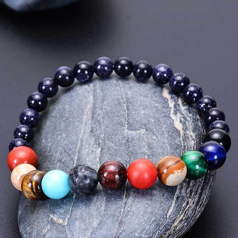 Черный вулканический лавовый камень Вселенная Восемь Планет Браслет из бисера для женщин, мужчин, девушек, галактики, солнечной системы, браслеты, мода