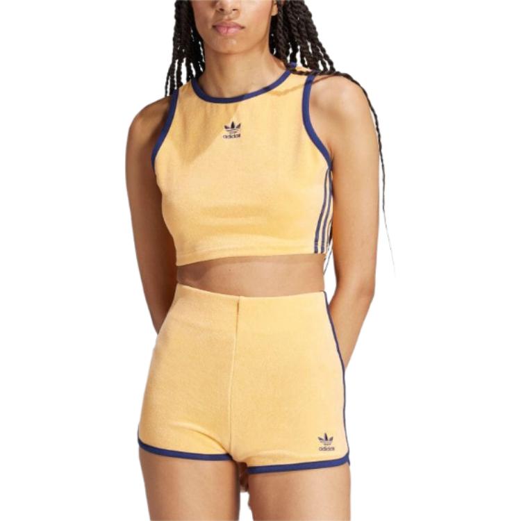 adidas Женские укороченные топы с контрастным логотипом Originals, желтые JH0621