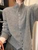 Elegant 100% Wool Stand Collar Sweater Cardigan for Women - Chic and Casual Niche Style