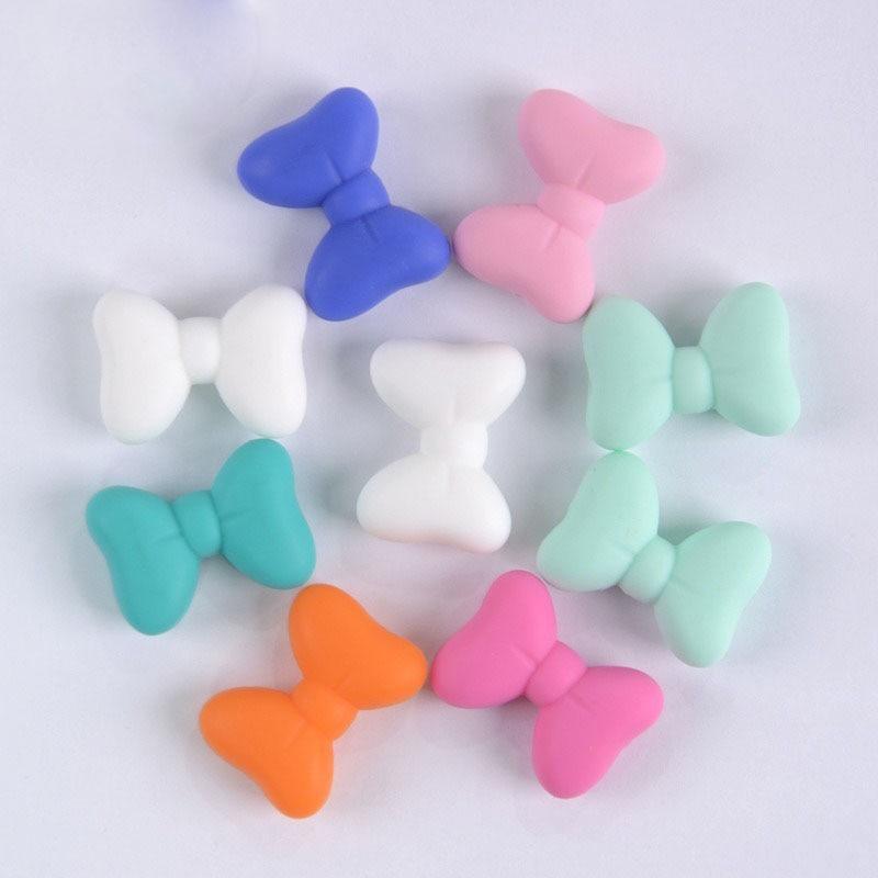 2 шт./лот Силиконовые бусины с бантом Без BPA Галстук-бабочка Прорезыватель для зубов младенца Бусина для изготовления ювелирных изделий своими руками Жевательный Подарок для прорезывания зубов у малышей