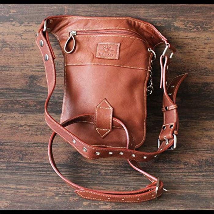 [Brand Name] Leather Waist Bag Men's Genuine Leather Rider's Bag Biker Leg Bag Leg Belt Calfskin Dark Brown 29cm x 18cm x 9cm