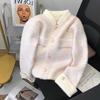 Искусственный лисий мех Роскошное ощущение Стиль маленького аромата Открытый кардиган Женский Весна Осень Воротник-стойка Толстый вязаный свитер Пальто Модный вязаный топ
