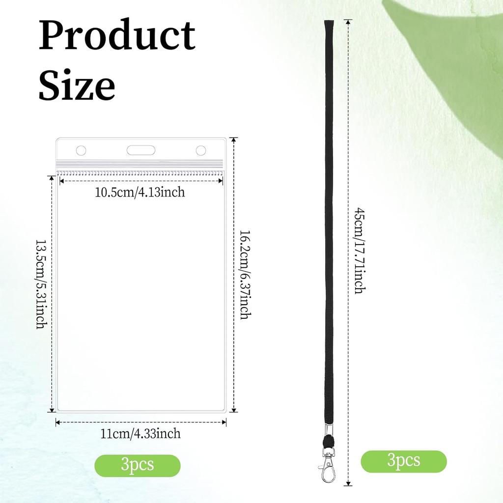 3Pcs large transparent certificate card sleeve lanyard set B4 vertical card sleeve lobster buckle lanyard