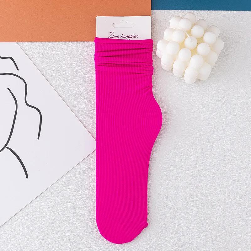 One Pairs Japanese Korean Women Ice Thin Loose Calf Tube Socks Summer Nylon Socks Fashion College Style Solid Color Socks