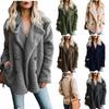 Women's Fashion Winter Coat Long Sleeve Lapel Button Faux Shearling Shaggy Oversized Shacket Jacket